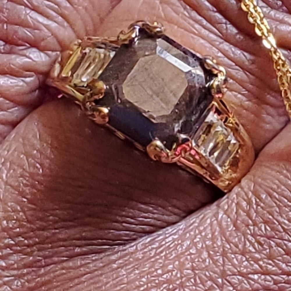 Chocolate Sapphire White Zircon Gold Vermeil Cocktail Ring - Picture 8 of 10